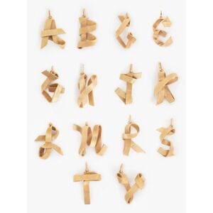 CLARE V Letter H Initial Charm Gold Tone Large Ribbon Monogram NEW